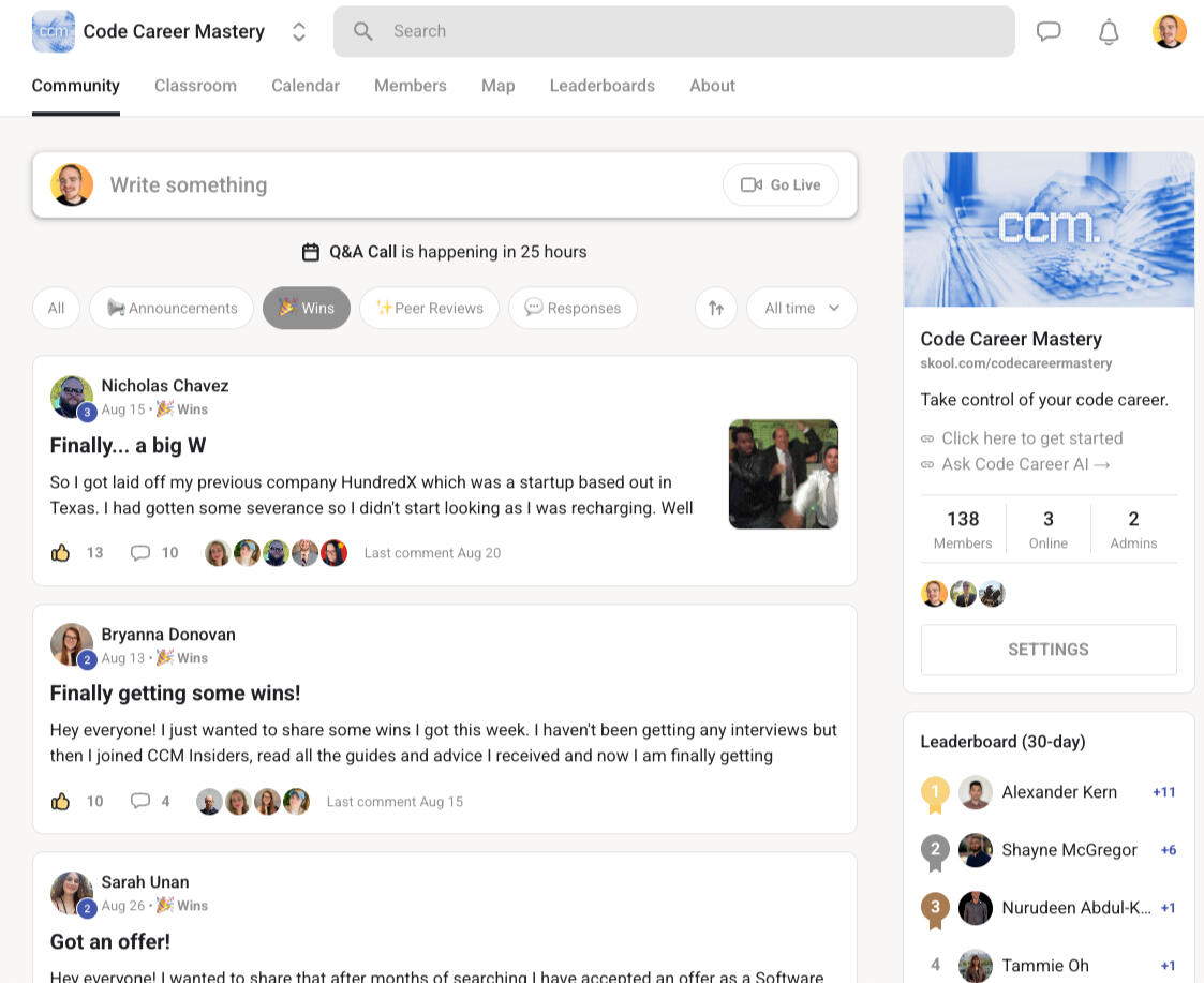 Screenshot of online community.